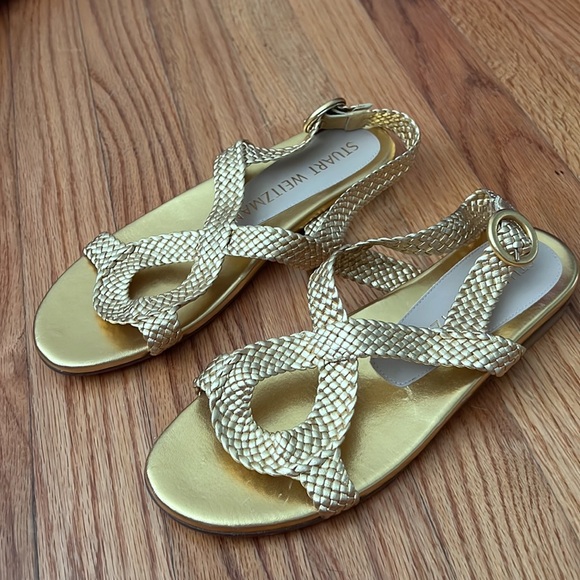 Stuart Weitzman Women's Teodora Braided Slingback Sandal, Metallic US 7.5 - Picture 6 of 16